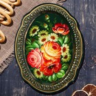 Поднос жостовский "Розы", тёмно-зеленый, с авторской росписью, 30х23 см - фото 299654162