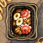 Поднос жостовский "Розы", черный, с авторской росписью, 24х20 см - фото 4368848