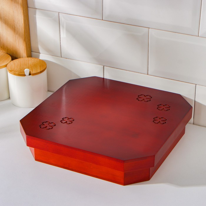 Ящик для хранения чайных пакетиков Доляна «Цветочный», 4 отделения, 24,5×24,5×5,3 см, бамбук - фото 1914150262