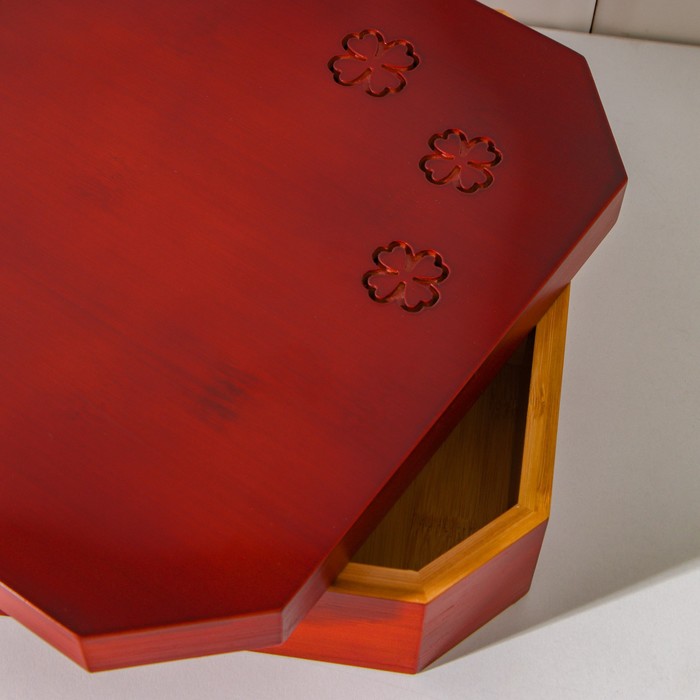 Ящик для хранения чайных пакетиков Доляна «Цветочный», 4 отделения, 24,5×24,5×5,3 см, бамбук - фото 1914150263