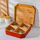 Ящик для хранения чайных пакетиков Доляна «Цветочный», 4 отделения, 24,5×24,5×5,3 см, бамбук - фото 12360633
