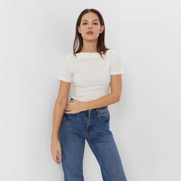 

Футболка женская с вырезом лодочка MINAKU SLIM FIT: цвет ваниль, р-р 46