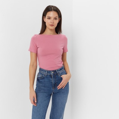 Футболка женская с вырезом лодочка MINAKU: Basic line, лиловая, размер 46