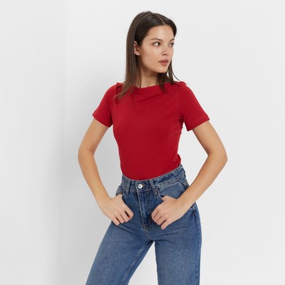 Футболка женская с вырезом лодочка MINAKU: Basic line, красная, размер 48