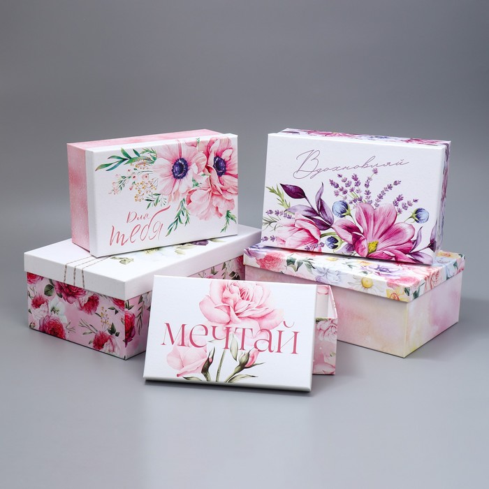 Набор коробок 5 в 1, упаковка подарочная, «Цветы», 22 х 14 х 8.5‒ 32.5 х 20 х 12.5 см - Фото 1