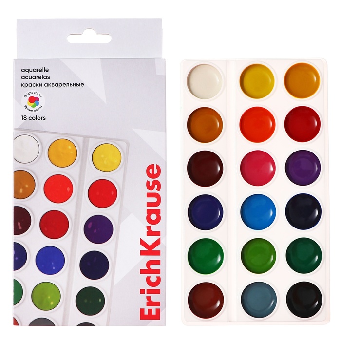 Краски акварельные 18 цветов ErichKrause Basic, эконом упаковка, без кисти, картон с европодвесом - Фото 1