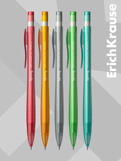 Карандаш механический ErichKrause. Spring, толщина грифеля 0.7 мм, НВ, с ластиком, МИКС