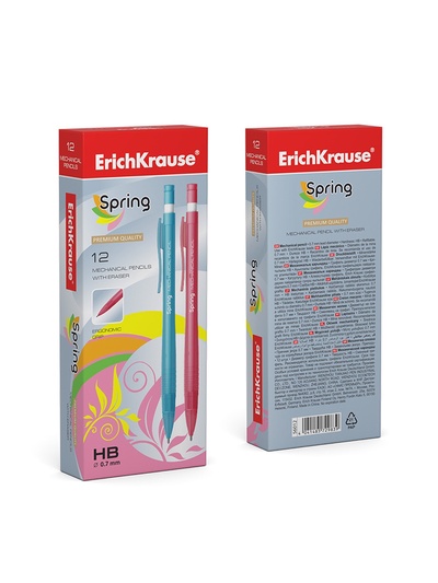 Карандаш механический ErichKrause. Spring, толщина грифеля 0.7 мм, НВ, с ластиком, МИКС