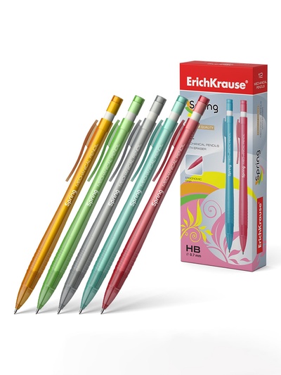 Карандаш механический ErichKrause. Spring, толщина грифеля 0.7 мм, НВ, с ластиком, МИКС