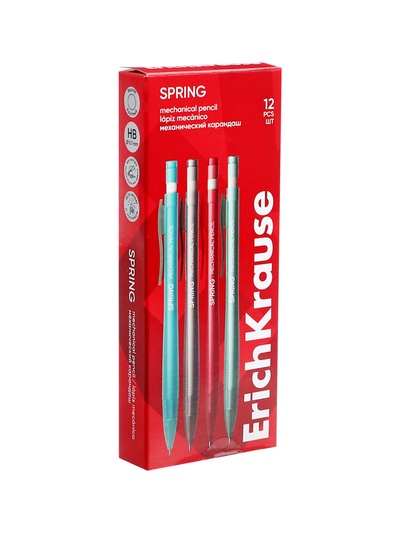 Карандаш механический ErichKrause. Spring, толщина грифеля 0.7 мм, НВ, с ластиком, МИКС