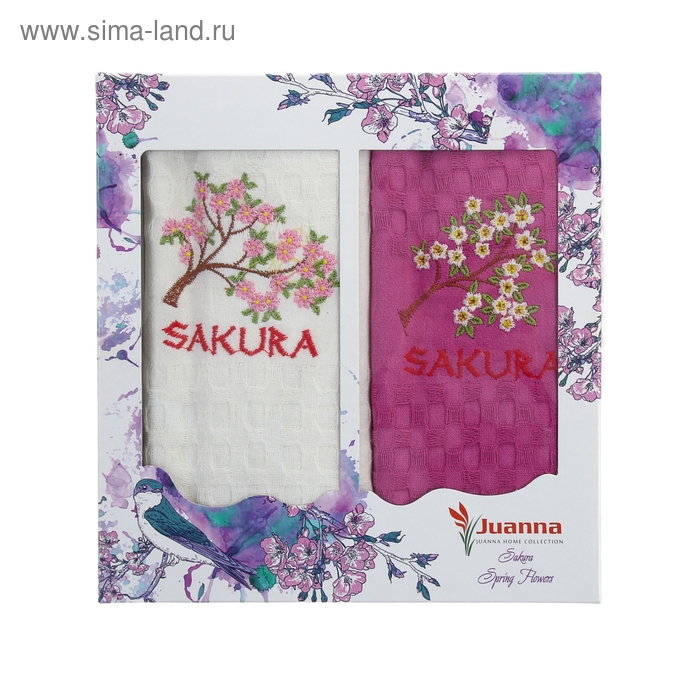 Салфетка JUANNA LUX SAKURA вафля 50*70 см 2 шт, МИКС в коробке - Фото 1