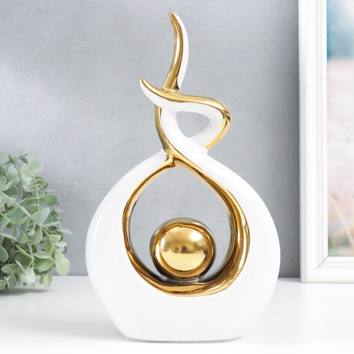 Фигурка керамика «Абстракция бесконечности. Прикосновение. Шар», белый с золотом, 28×6×17 см - Фото 1