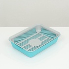 Туалет для кошек, 34.5×25.5×7.5 с, с сеткой, пластик, серый, бирюзовый - Фото 4