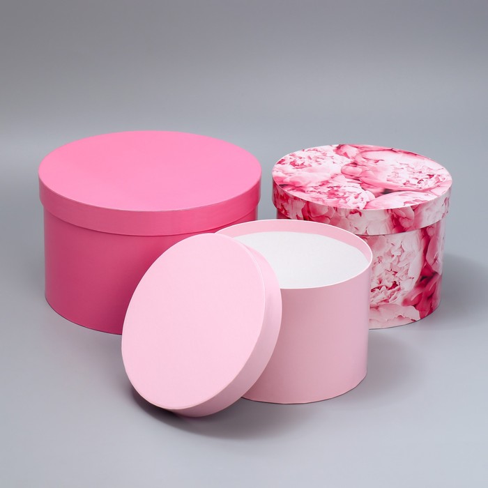 Набор шляпных коробок 3 в 1, упаковка подарочная, «Розовый», 18 х 18 х 13‒25 х 25 х 15 см - фото 1909066735