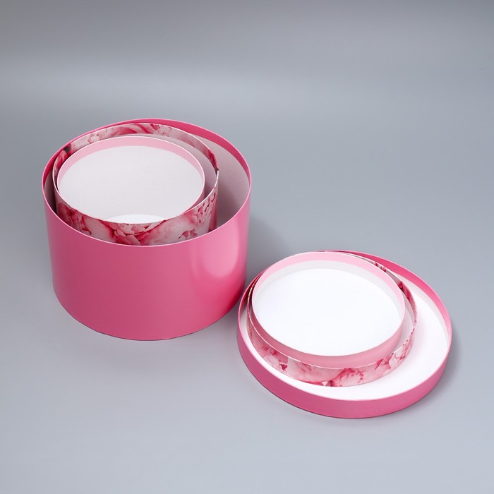 Набор шляпных коробок 3 в 1, упаковка подарочная, «Розовый», 18 х 18 х 13‒25 х 25 х 15 см - фото 1909066744