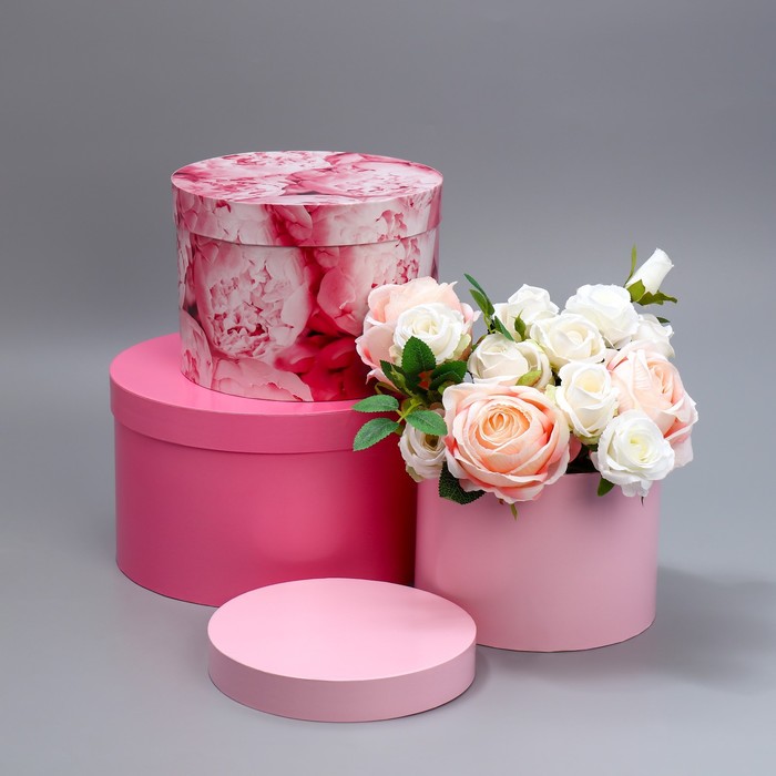 Набор шляпных коробок 3 в 1, упаковка подарочная, «Розовый», 18 х 18 х 13‒25 х 25 х 15 см - фото 1909066738