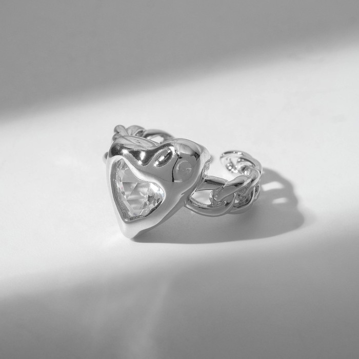 Кольцо «Фантазия» сердце, видение, цвет белый в серебре, безразмерное - Фото 1