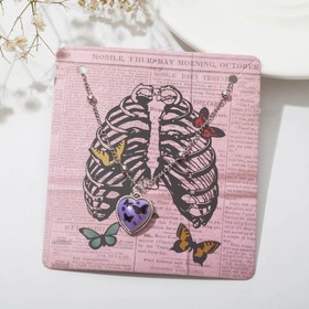 Кулон на декоративной основе 'Сердце' бабочки, цвет чёрно-фиолетовый в серебре, 40 см