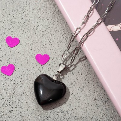 Кулон «Сердце» мармелад, цвет чёрный в серебре, 40 см