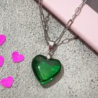 Кулон «Сердце» мармелад, цвет зелёный в серебре, 40 см - фото 6780204