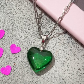 Кулон «Сердце» мармелад, цвет зелёный в серебре, 40 см