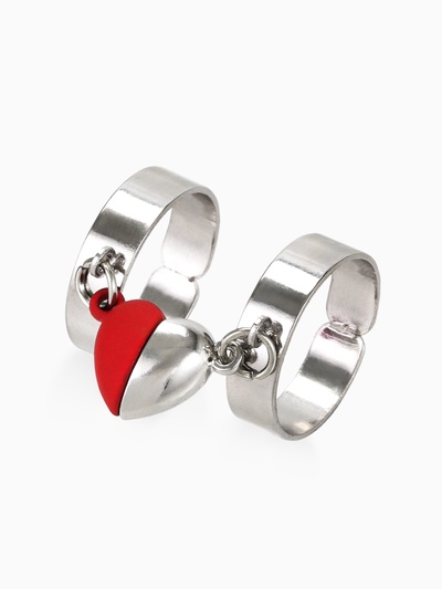 Кольца парные «Сердце», 2 шт. на магните, цвет красно-серебряный, безразмерные