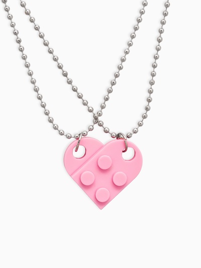 Кулоны парные на цепочке «Неразлучники», лего, ярко-розовые в серебре, 60 см