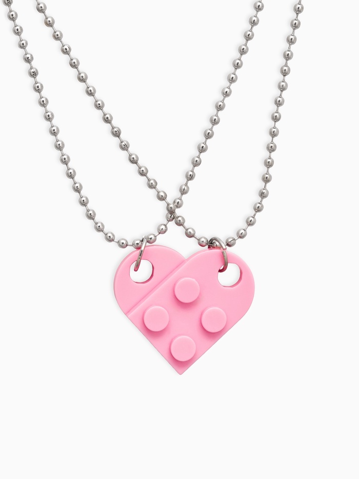 Кулоны парные на цепочке «Неразлучники», лего, ярко-розовые в серебре, 60 см - Фото 1