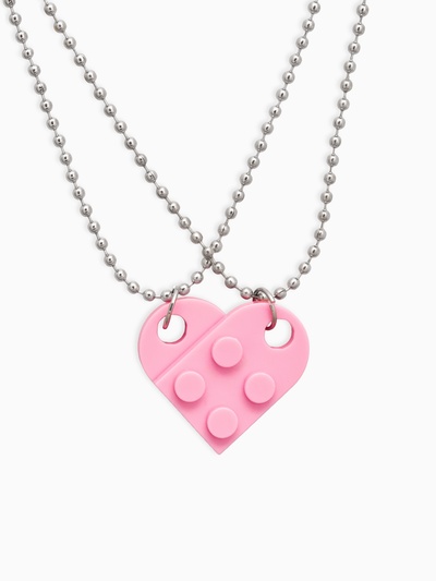 Кулоны парные на цепочке «Неразлучники», лего, ярко-розовые в серебре, 60 см