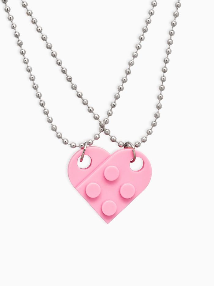 Кулоны парные на цепочке «Неразлучники», лего, ярко-розовые в серебре, 60 см - Фото 1