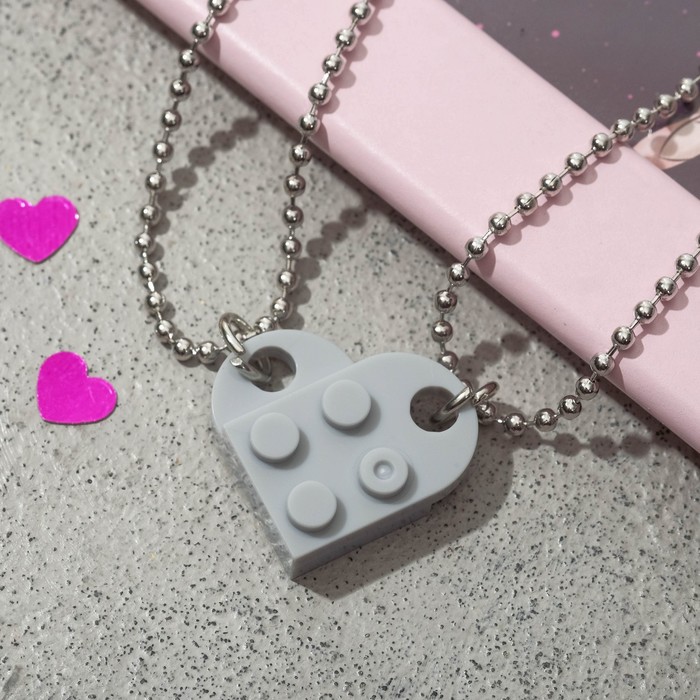 Кулоны «Неразлучники» лего, цвет серый в серебре, 40 см - Фото 1