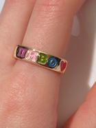 Кольцо с надписью «Пиво», цветное в золоте, размер 17 - Фото 5