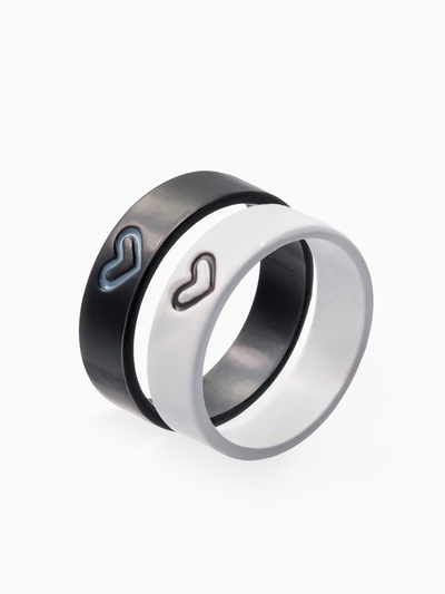 Кольца парные «Сердца инь-ян», 2 шт., размер микс, чёрно-белое