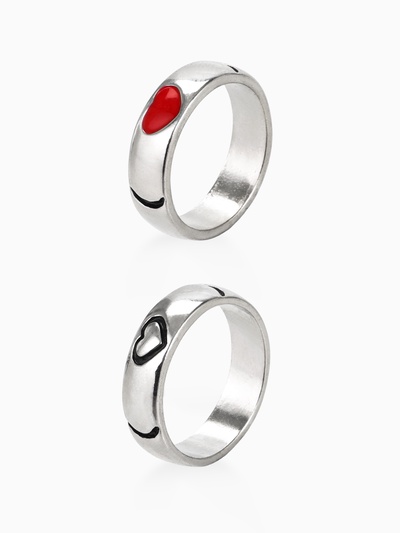 Кольца парные «Сердца», 2 шт. чёрно-красное в серебре, размер 17