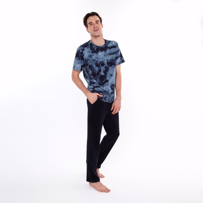 Комплект домашний мужской (футболка/брюки), цвет серый/чёрный, размер 54 - фото 1907605371