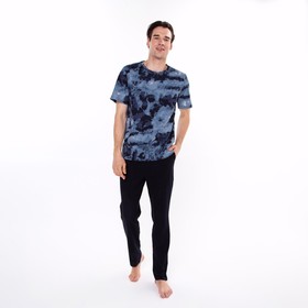 Комплект домашний мужской (футболка/брюки), цвет серый/чёрный, размер 56