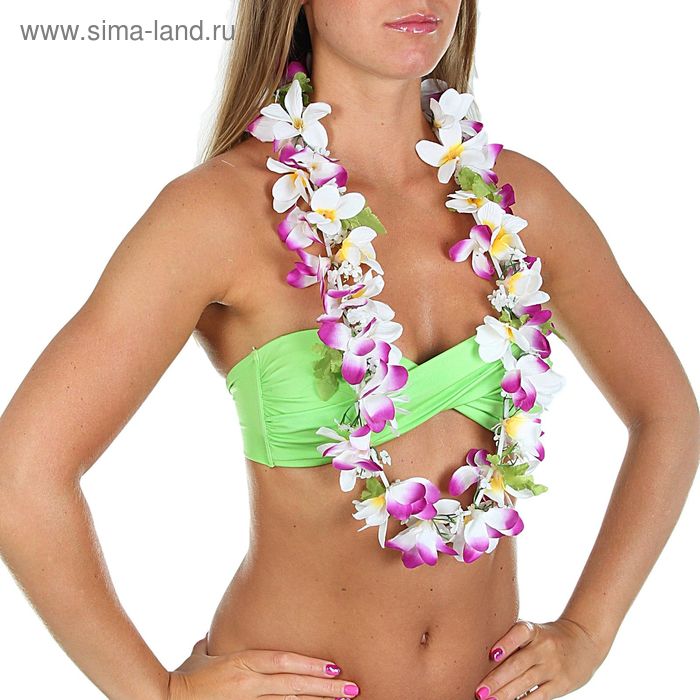 Гавайское ожерелье "Ромашки", лепестки фиолетово-белые - Фото 1