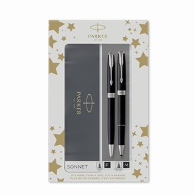 {{photo.Alt || photo.Description || 'Набор Parker SONNET BLACK CT: ручка шарик 1.0 черн+ручка-роллер 1.0 черн, подар/уп 2093259'}}