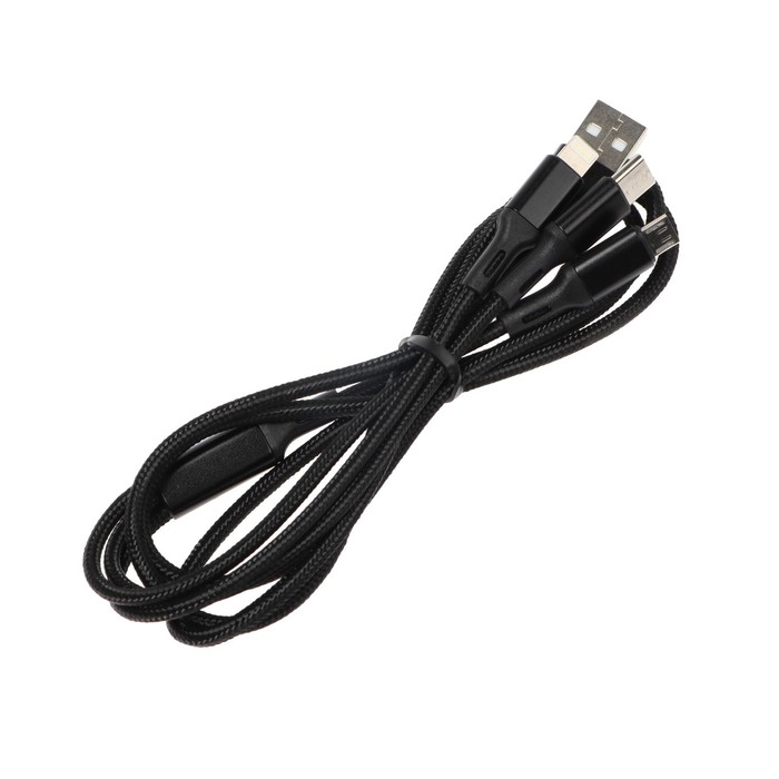 Кабель 3 в 1 Exployd EX-K-1417, USB - microUSB/Lightning/Type-C, 2.4 А, 1.2м, нейлон, черный - фото 51458999