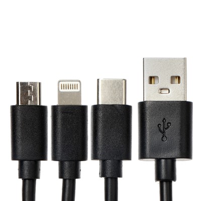 Кабель 3 в 1 Exployd EX-K-646, USB - microUSB/Lightning/Type-C, 2.1 А, 1.2м, силикон, черный