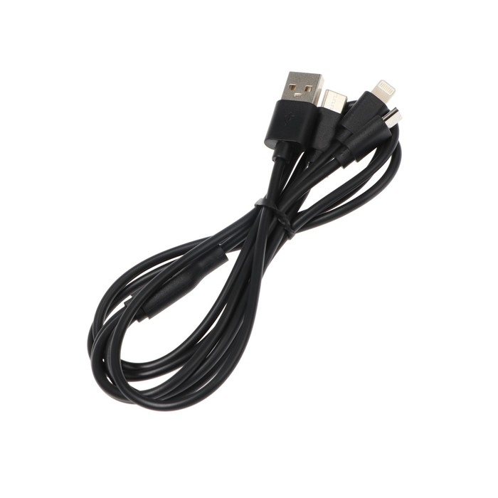 Кабель 3 в 1 Exployd EX-K-646, USB - microUSB/Lightning/Type-C, 2.1 А, 1.2м, силикон, черный - фото 51459004