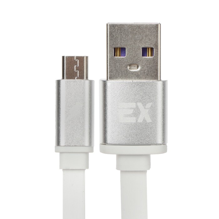 Кабель Exployd EX-K-1312, microUSB - USB, 2.4 А, 1 м, силиконовая оплетка, плоский, белый - фото 51459008