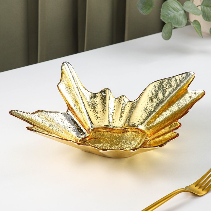 Тарелка стеклянная сервировочная «Рени», 30×7,5 см, цвет золотой