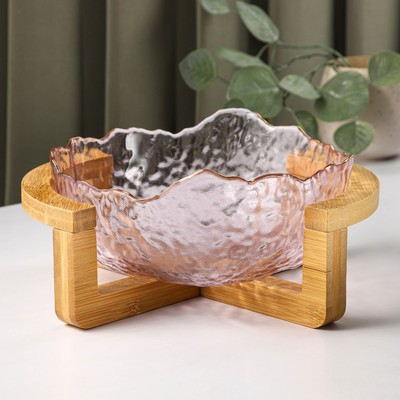 Салатник «Иней. Розовый» 1.1 л, 23×20×10.5 см, на подставке, стекло, розовый