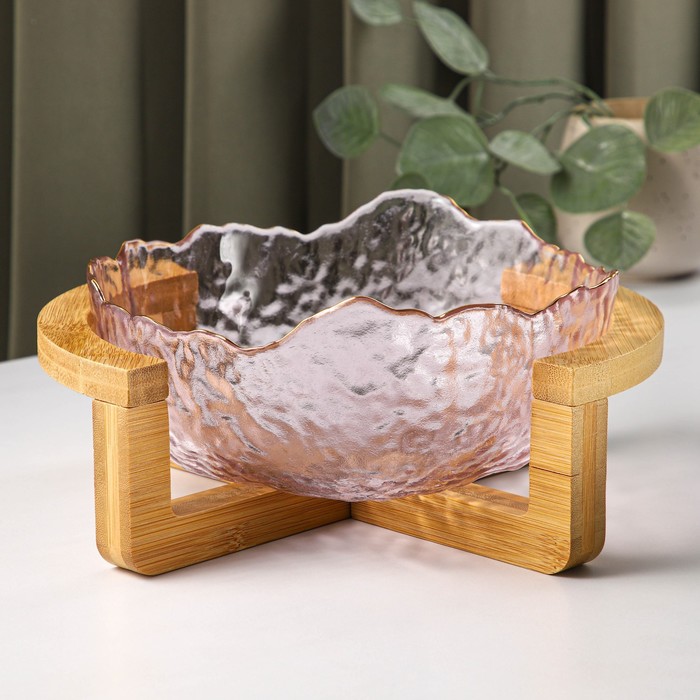 Салатник «Иней. Розовый» 1.1 л, 23×20×10.5 см, на подставке, стекло, розовый - Фото 1