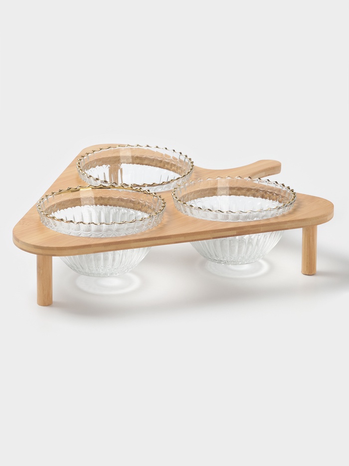 Салатники «Ронда», 350 мл, 37.5×32.5×7 см, на подставке, набор 3 шт., стекло, прозрачный - Фото 1