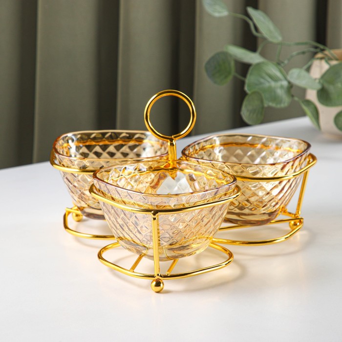 Менажница стеклянная «Круг», размер чаши 10×6,2 см, 3 шт, цвет золотой - фото 1911861672