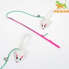 Дразнилка-удочка "Мышонок" с белой мышью на розовой ручке - Фото 1