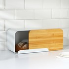 Хлебница Magistro Softal, металл, бамбуковая крышка, 35×21×21.5 см, белая - Фото 1