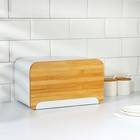 Хлебница Magistro Softal, металл, бамбуковая крышка, 35×21×21.5 см, белая - Фото 2